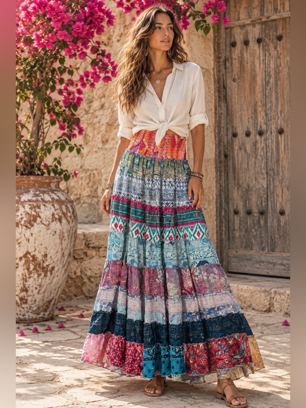 Bohemian Multicolor Tiered Maxi Skirt